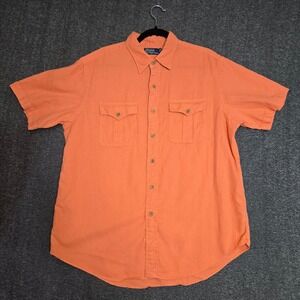 Polo Ralph Lauren Shirt Mens XL Orange Linen Cotton Blend Short Sleeve Button Up